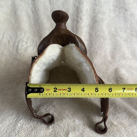 Realistic Tooled Miniature Small Leather Western Saddle 8” Long Doll Accessory - Picture 7 of 7